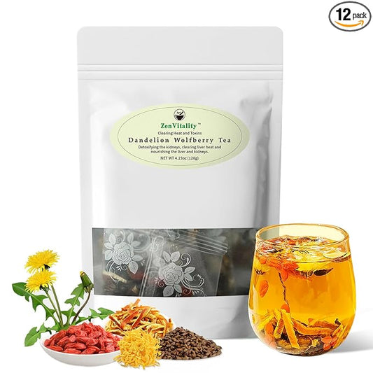 ZenVitality® Dandelion Wolfberry Tea Organic 120g/12 Bags Kidneys & Liver Health, Eye Health & Digestion Tea Cassia Seed, goji berry, Chrysanthemum, Gardenia, Orange Peel, Dandelion Root tea