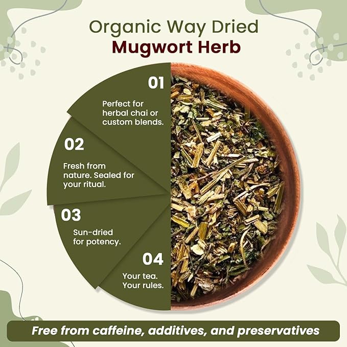 Organic Way Mugwort Herb Loose Leaf Cut & Sifted (Artemisia Vulgaris) Herbal Tea, Kosher & USDA Certified, Vegan, Non-GMO & Gluten Free