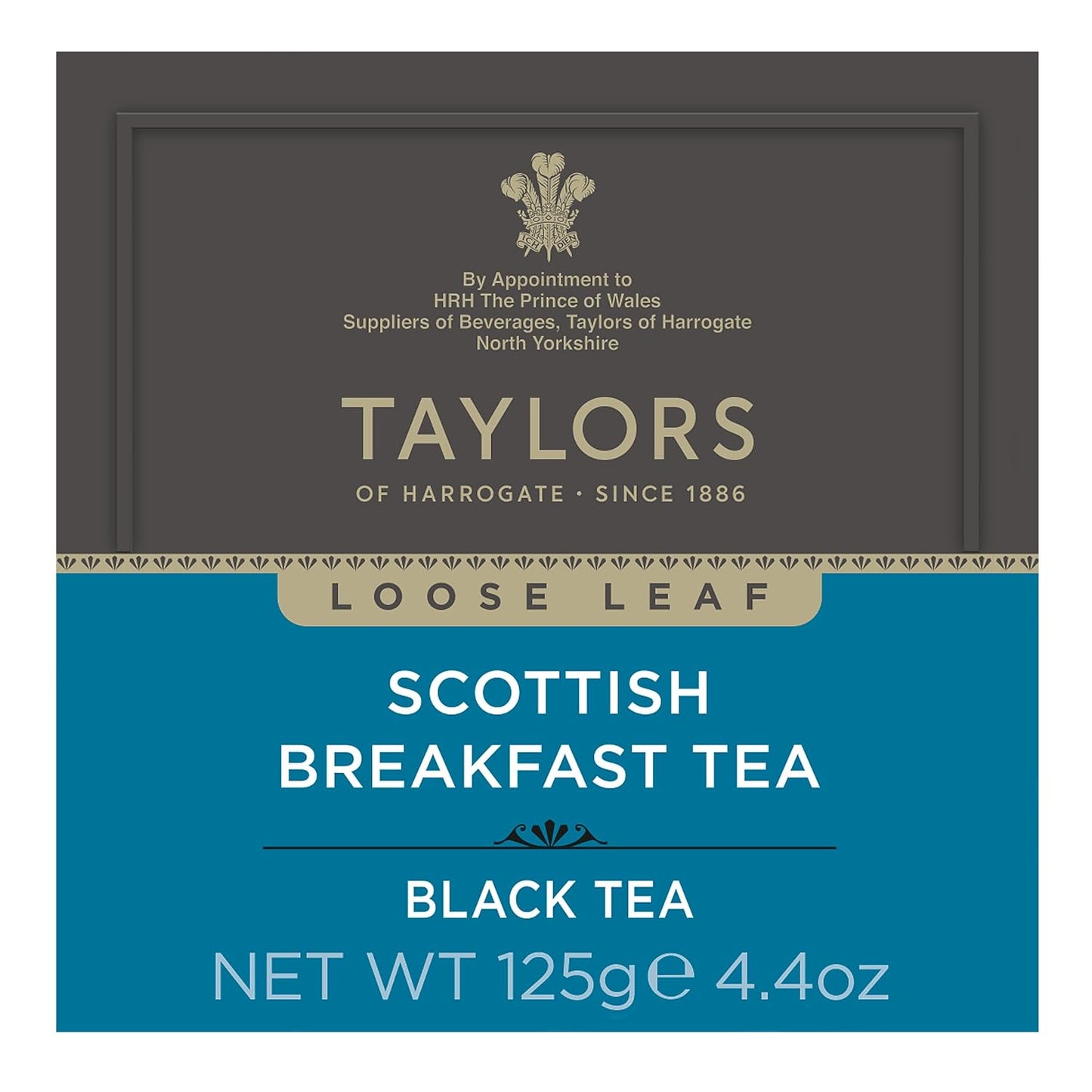 Taylors of Harrogate Scottish Breakfast, Black Tea, Loose Leaf Tea, 4.41 Ounce Carton (Pack of 1), Strong, Malty and Full, Caffeinated, Premium Whole Leaf Tea