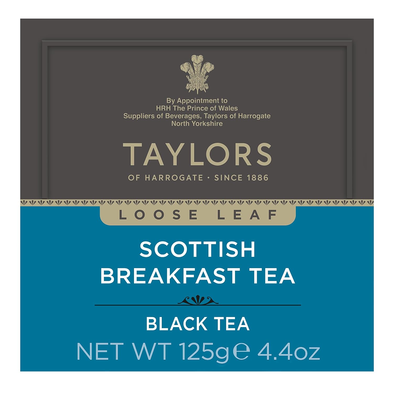 Taylors of Harrogate Scottish Breakfast, Black Tea, Loose Leaf Tea, 4.41 Ounce Carton (Pack of 1), Strong, Malty and Full, Caffeinated, Premium Whole Leaf Tea