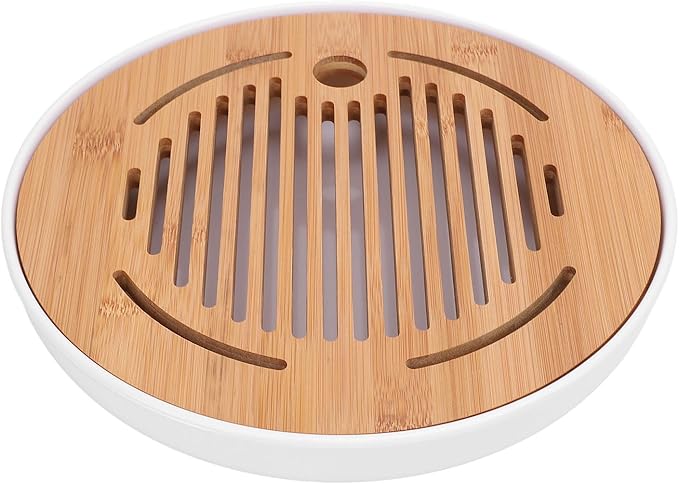 10in Round Shape Modern Stylish Chinese Kung Fu Tea Serving Tray Gongfu Tea Table with Water Storage Box for Home Office Bar