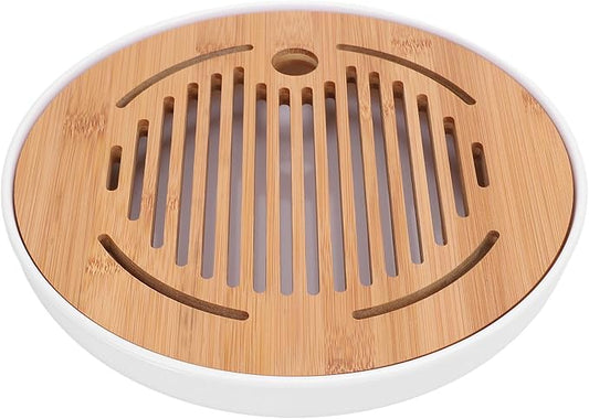 10in Round Shape Modern Stylish Chinese Kung Fu Tea Serving Tray Gongfu Tea Table with Water Storage Box for Home Office Bar