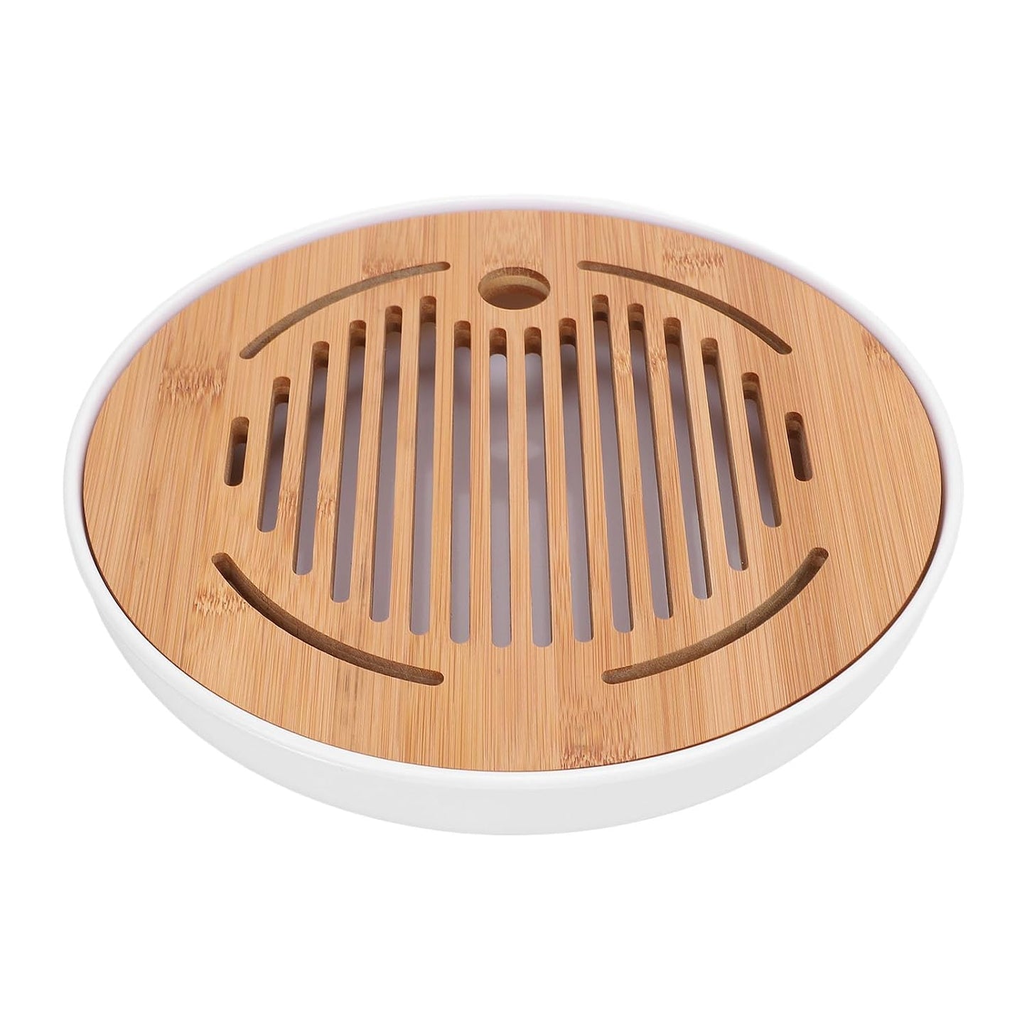 10in Round Shape Modern Stylish Chinese Kung Fu Tea Serving Tray Gongfu Tea Table with Water Storage Box for Home Office Bar
