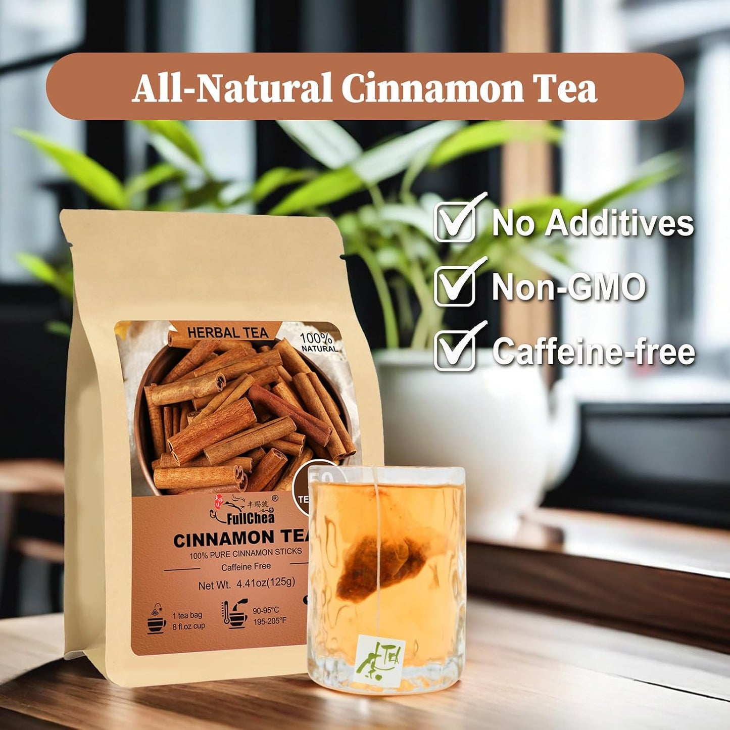 FullChea - Cinnamon Tea Bags, 50 Count, Cinnamon Stick Tea