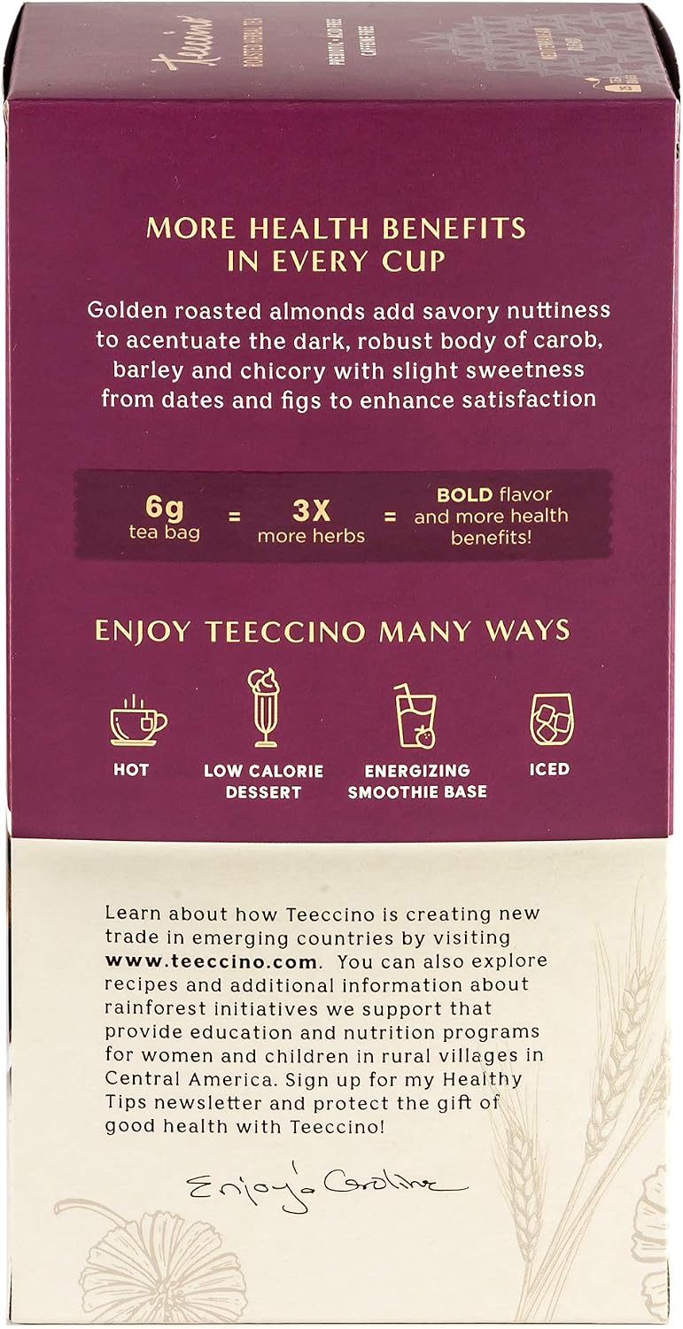 Teeccino Java Herbal Tea - Rich &amp; Roasted Herbal Tea That’s Caffeine Free &amp; Prebiotic for Natural Energy, 25 Tea Bags