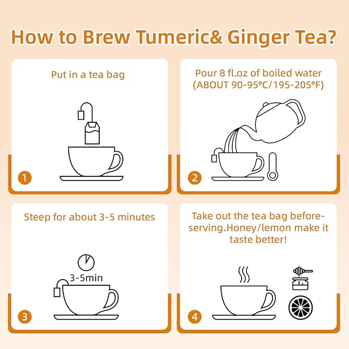 30 Bags Premium Turmeric, Ginger, Cinnamon Blend Tea, Upgraded Version. Improve Digestion, Support Brain, Weight, Skin and Sleep.100% Natural & No Additives & Caffeine Free.
