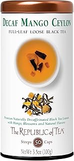 The Republic of Tea Decaf Mango Ceylon Black Full-Leaf Loose Tea 3.5 Ounce Tin | Steeps 50 Cups