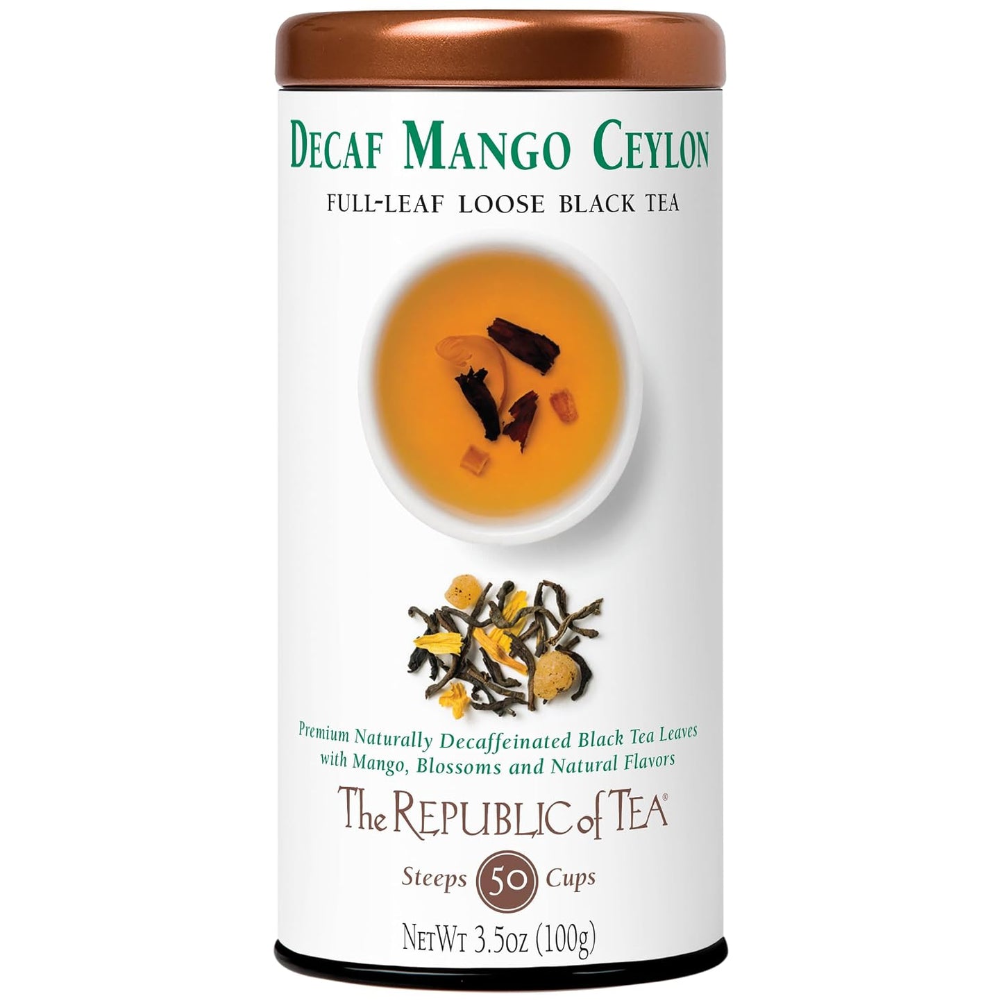 The Republic of Tea Decaf Mango Ceylon Black Full-Leaf Loose Tea 3.5 Ounce Tin, Steeps 50 Cups
