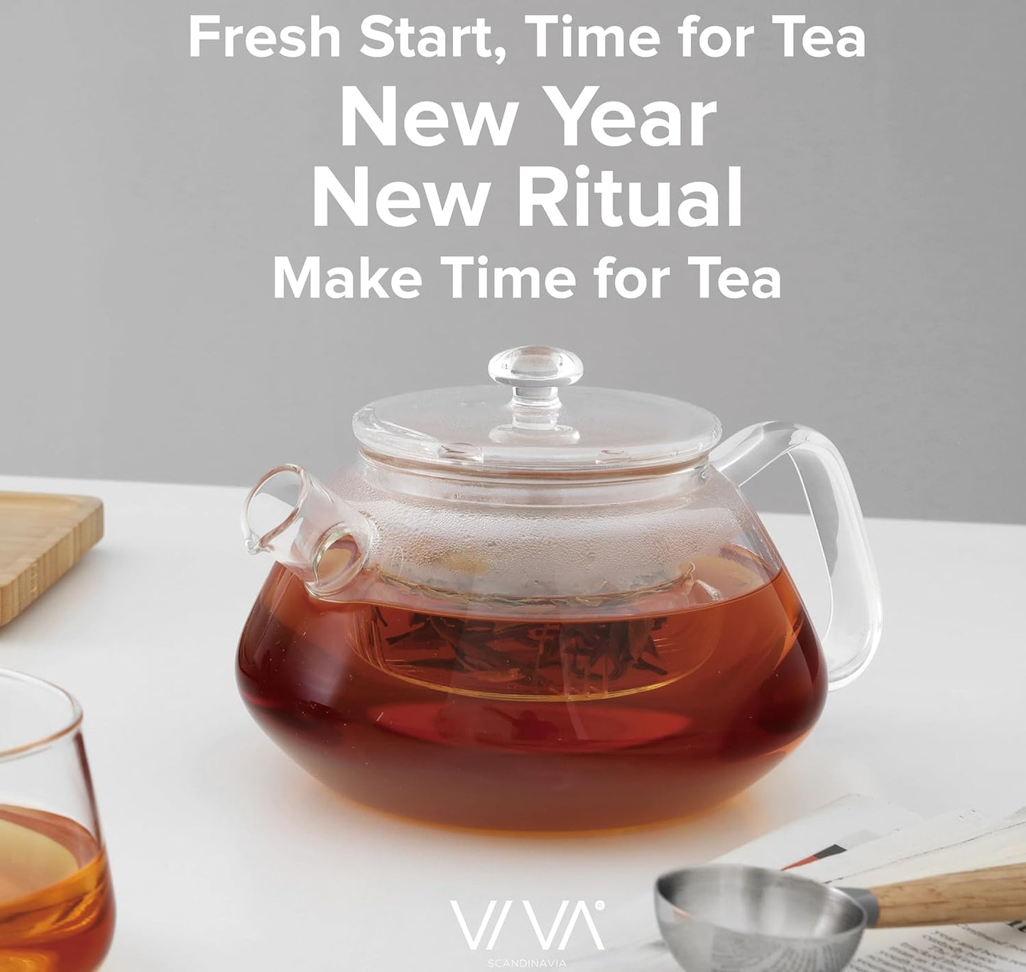 Viva Nicola All Borosilicate Glass Teapot with Tea Included, Lid, with Removable Infuser for Loose Leaf Tea - No Metal Or Plastic for The Perfect Brew, 25oz Tea Maker, Stove Top Safe, No Drip Spout
