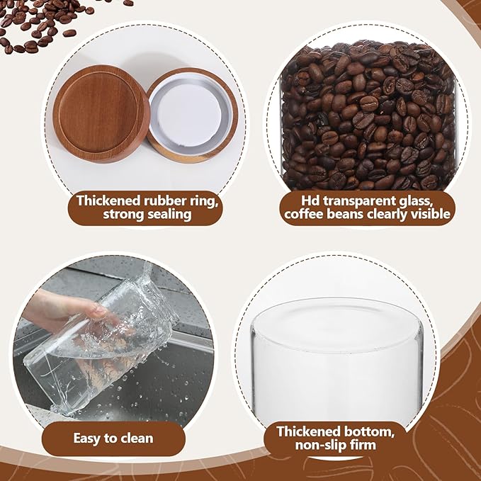 Suclain 3 Pcs Glass Coffee Grounds Container with Shelf 44 oz Glass Coffee Canisters with Airtight Lid and Measuring Spoon Kitchen Food Canister Jars