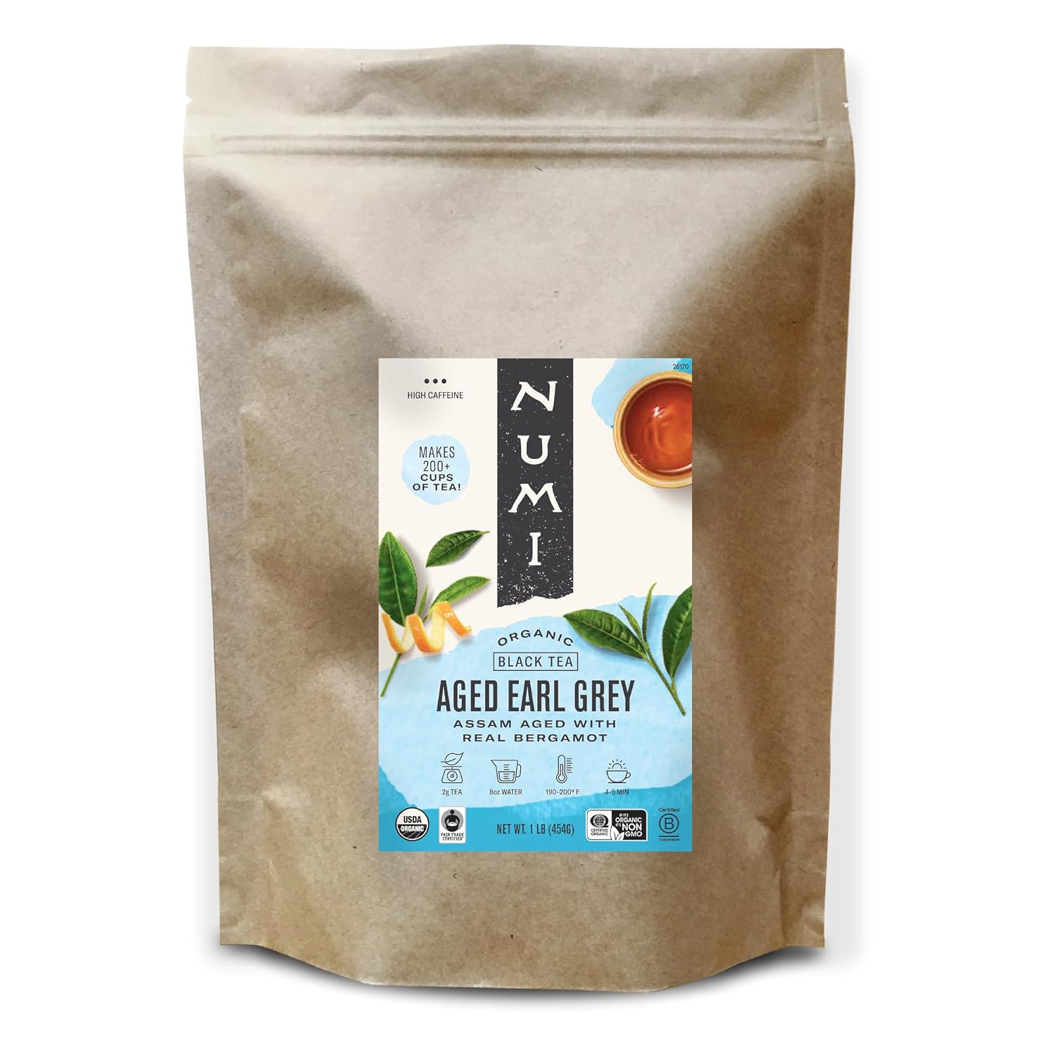Numi Organic Loose Leaf Aged Earl Grey Tea, 1 lb Pouch Makes 200 Cups, Medium Caffeine