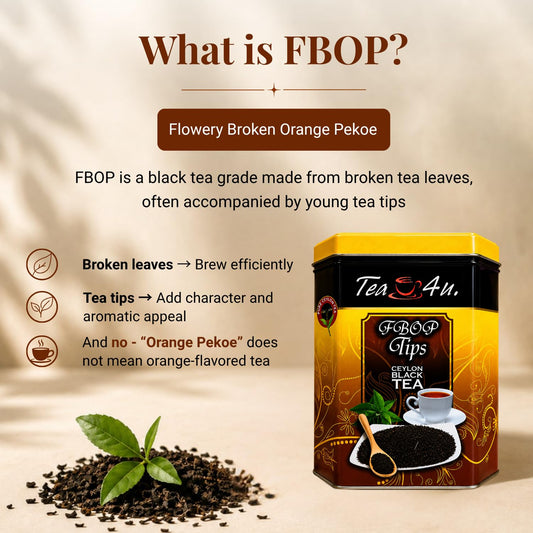 Tea4U Flowery Broken Orange Pekoe (FBOP) Ceylon Black Tea Loose Leaf - 200g