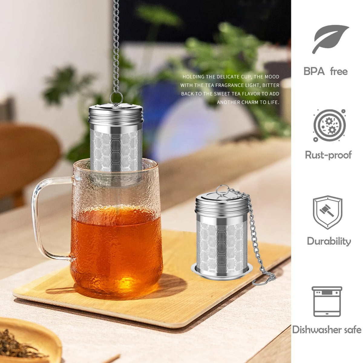 HAWOWZ 2 Pack Stainless Steel Tea Infusers, Extra Fine Mesh Strainers with Drip Trays, Brew Loose Tea
