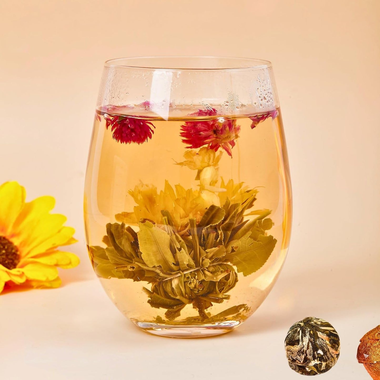 12 Assorted Blooming Flower Tea Balls Gift Set for Christmas| Handmade Herbal Flowering Tea Balls Variety Individual Packing| Blooming Green Teas with Flowers for Teas Lovers, Anniversary, Valentine, Birthday