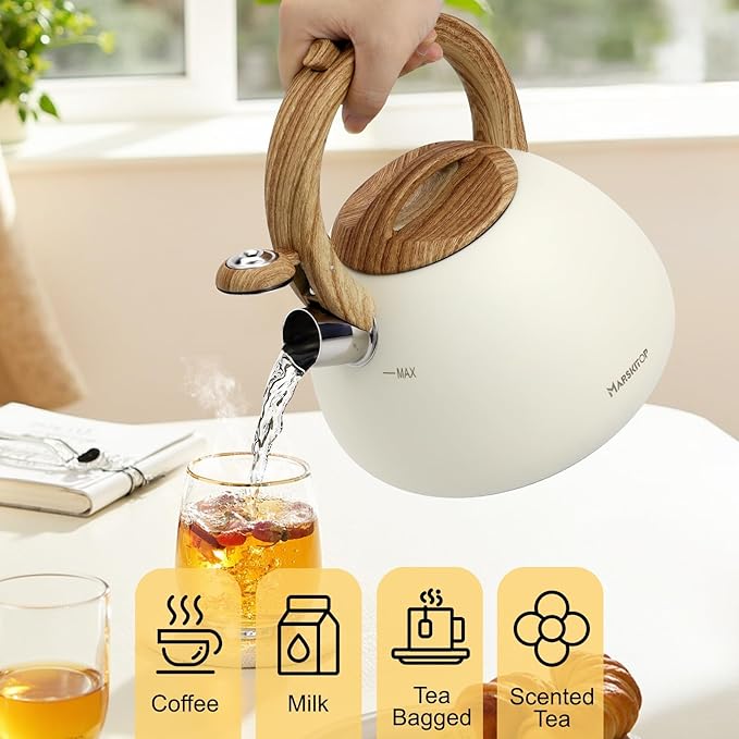 Marskitop Tea Kettle, 2.6 Quart Tea Pot for Stove, Food Grade Stainless Steel Whistling Teapot for Stovetop with Anti-Hot Handle