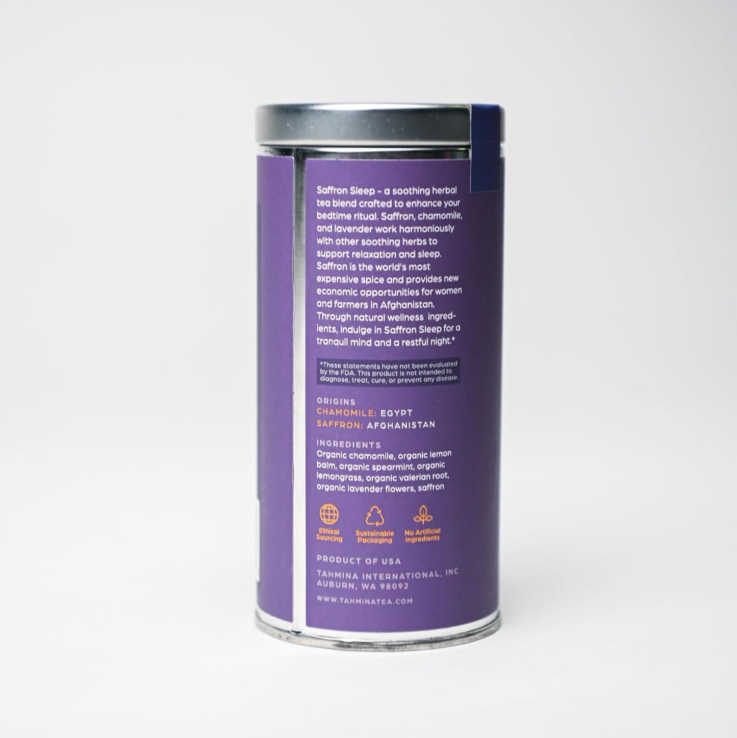 Tahmina Saffron Sleep Caffeine Free Tea: Soothing Chamomile and Lavender with Saffron, 12 Plastic-Free Pyramid Tea Bags, Makes 36 Cups of Tea (1 Pack)