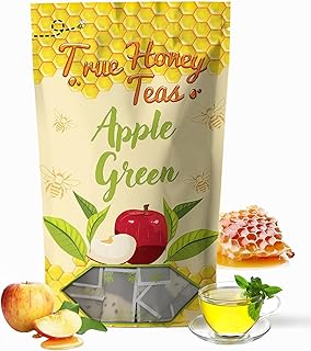 True Honey Apple Green Tea Bags - Honey Crystals Blended in Every Sachet - Young Hyson Green Tea with Apple - All Natural Contains Caffeine Tea Bag 24 Count