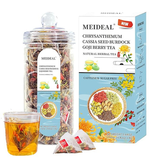 Meideal Chrysanthemum Cassia Seed & Burdock Goji Berry Tea, Liver Cleanse & Detox Herbal Tea Bags, Dandelion Wolfberry Tea, 20 Count, Vegan, Sugar-Free & Caffeine-Free (ONE BOX)