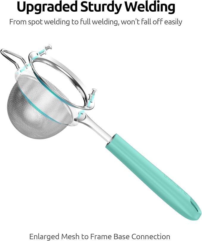 U-Taste Small Fine Mesh Strainer: 18/8 Stainless Steel 3.35in 30 Mesh Kitchen Food Sieve with Sturdy Riveted Silicone Handle