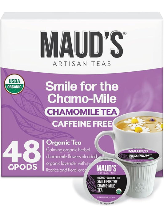 Maud's Organic Chamomile Lavender Tea Pods, 48 ct, Recyclable Single Serve Pods – 100% Gourmet Blended Tea Leaves, Compatible with Keurig K Cups Maker