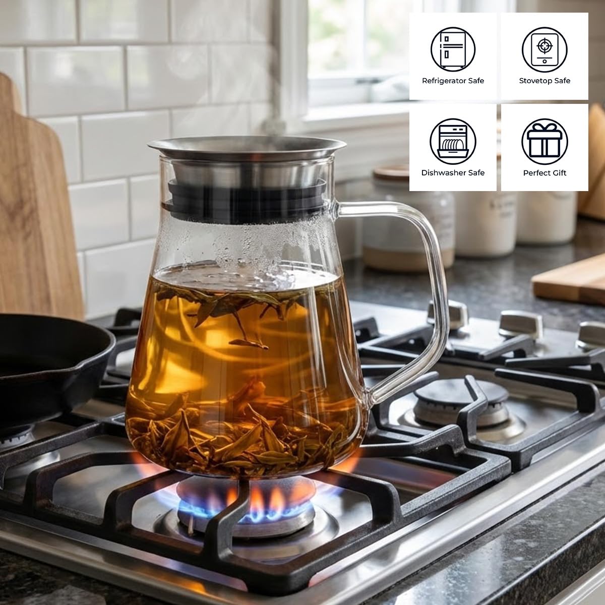 Aquach 27oz Glass Teapot with Filter Lid, Personal Stovetop Tea Pot