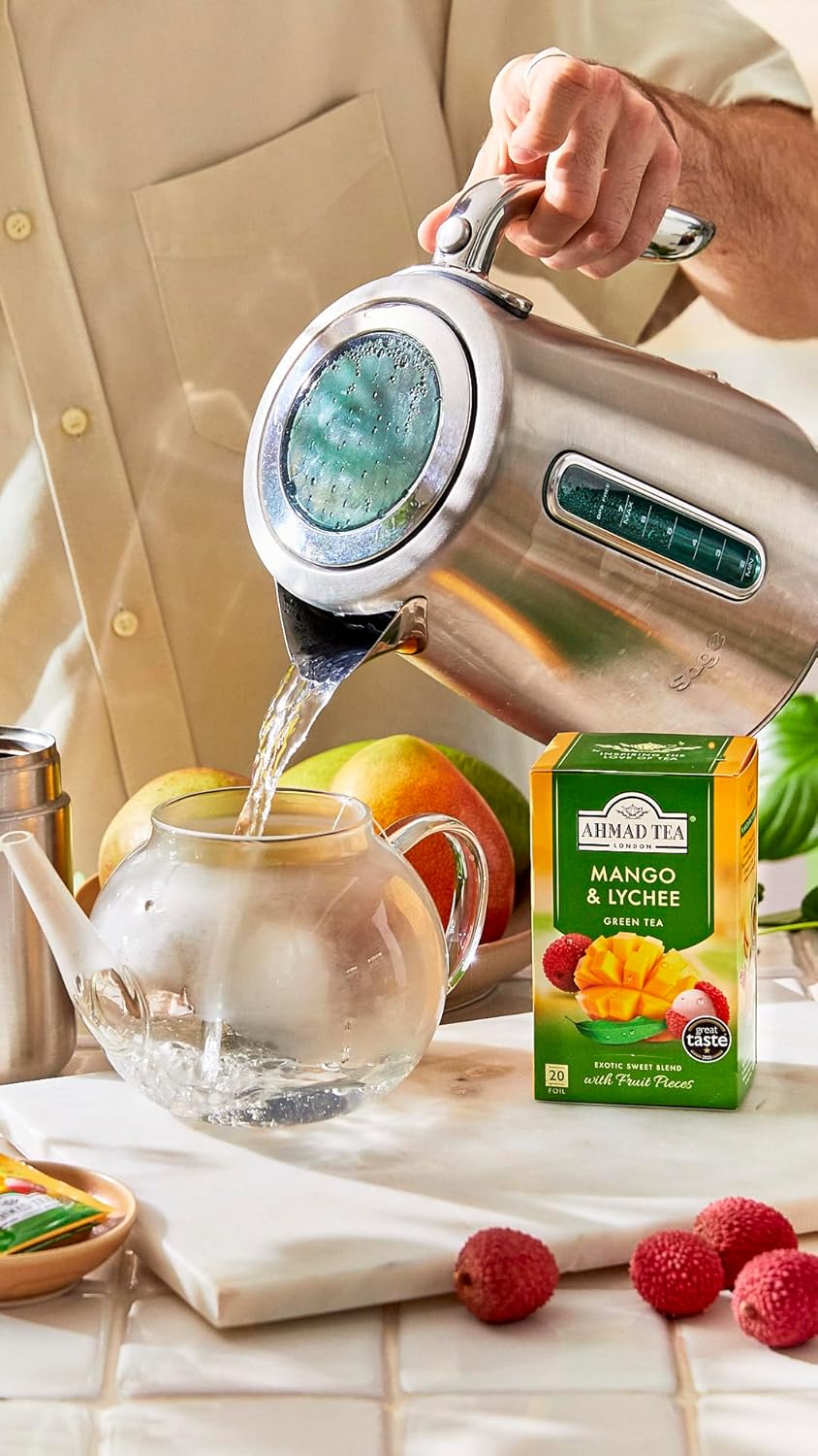 Ahmad Tea Green Tea, Mango & Lychee Teabags, 20 ct (Pack of 1) - Caffeinated & Sugar-Free