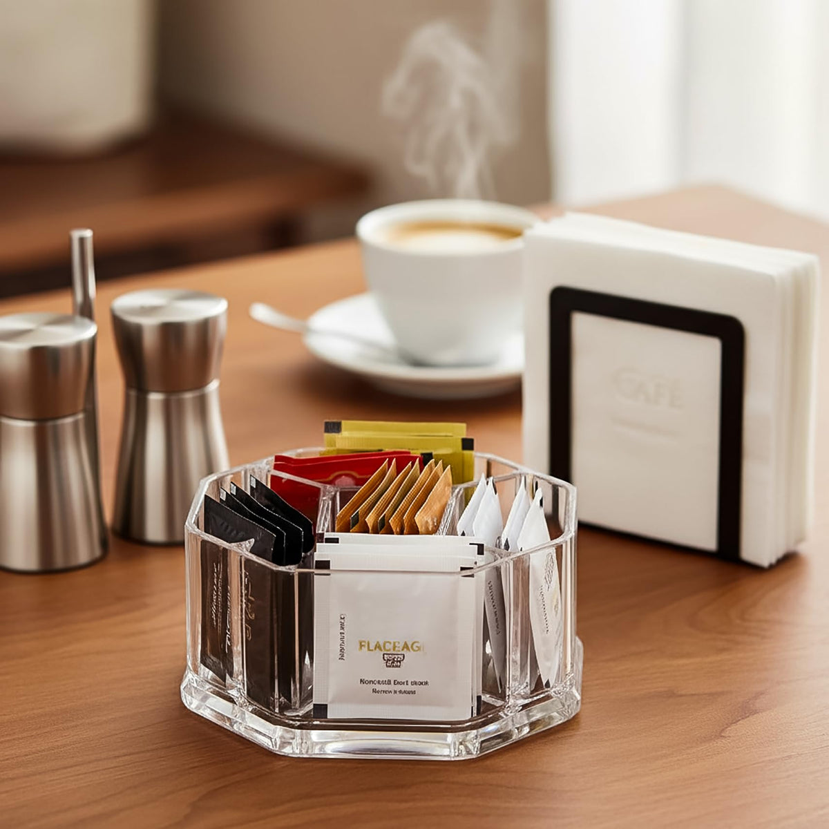 Hiceeden Acrylic Tea Bag Organizer, 5 Compartment Sugar Packets Holder Divided Coffee Condiment Storage Caddy Box for Kitchen
