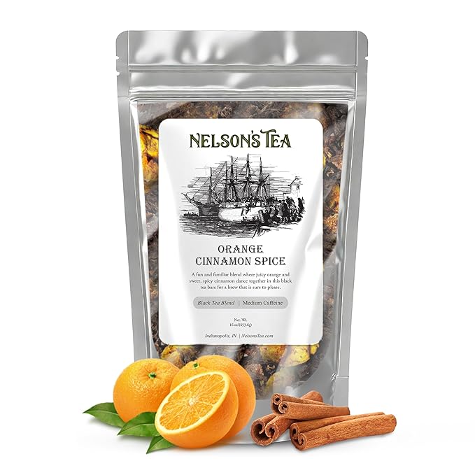Nelson's Tea Orange Cinnamon Spice: Warmth and Naturally Sweet Black Tea Infused with Zesty Orange P