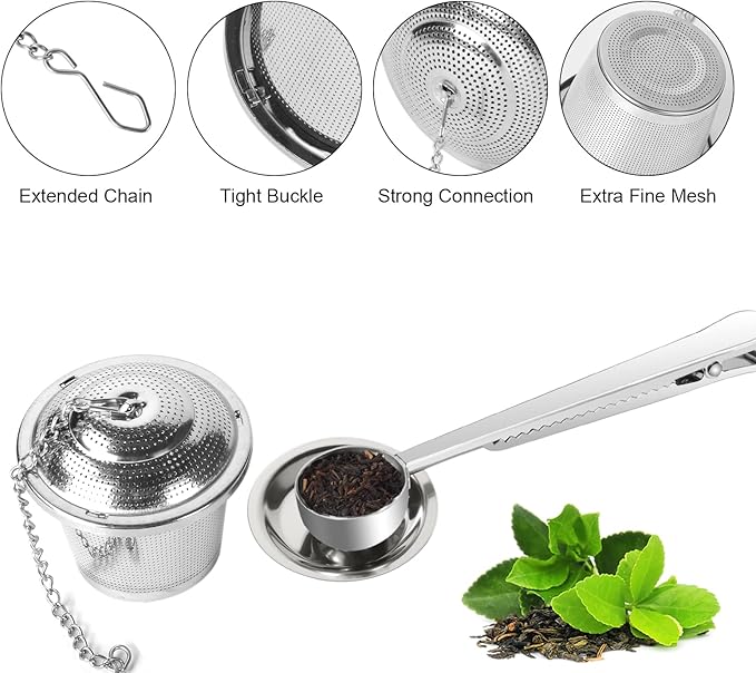 Numola Loose Leaf Tea Infuser Set, Reusable Stainless Steel Tea Balls, Fine Mesh Tea Strainers for Loose Tea with Scoop and Drip Trays