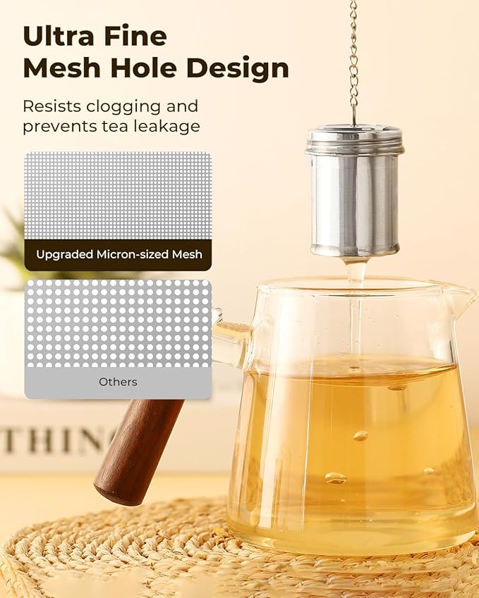 House Again 2 Pack Tea Strainers for Loose Tea, Extra Fine Mesh Tea Infusers, 304 Stainless Steel with Extended Chain Hook, Loose Leaf Tea Steeper