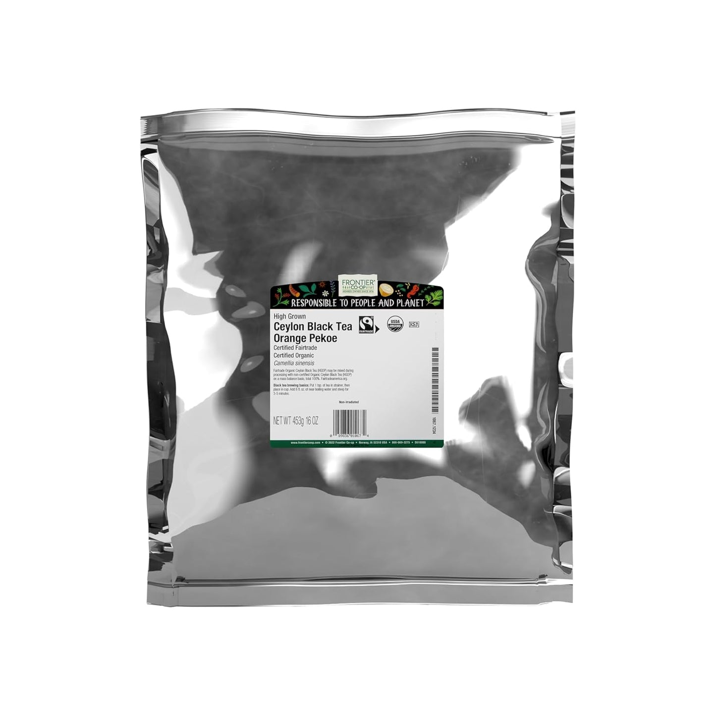 Frontier Co-op Organic Ceylon Black Tea, 1-Pound Bulk, High-Grown Orange Pekoe, Medium-Strong Tea Body, Kosher, Fair Trade