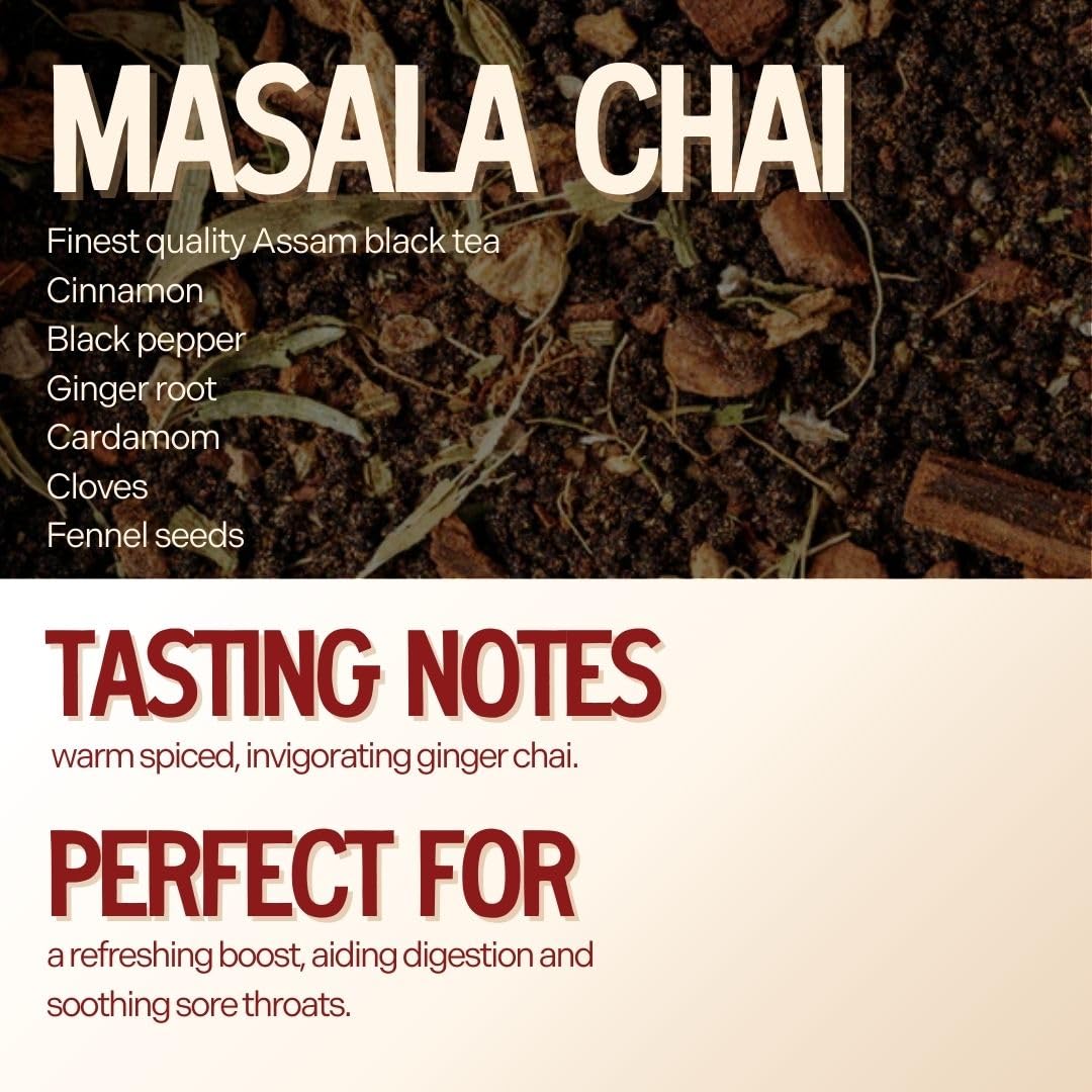 Masala Chai Tea Loose Leaf – Spiced Indian Black Tea with Cinnamon, Ginger, Cardamom &amp; Cloves – Strong CTC BOP Blend for Chai Latte – 4.4 oz (125g) – Chai Guys