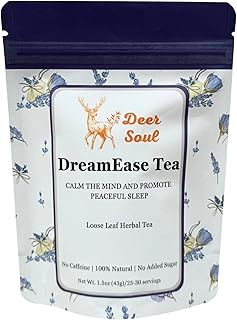 Deer Soul DreamEase Herbal Tea Blend with Chamomile, Lemongrass, Passion Flower, Skullcap, California Poppy & Lavender | Organic Ingredients | Loose Leaf Tea 1.5oz