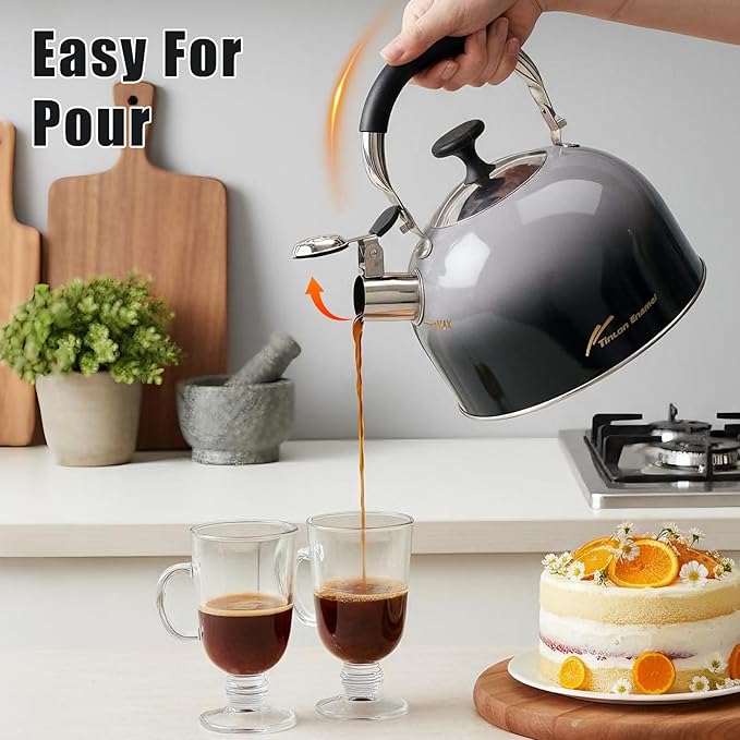 Tea Kettle Stovetop,Stainless Steel Whistling Tea Kettle For Stove Top, 2.5 Qt Tea Pot With Folding Handle