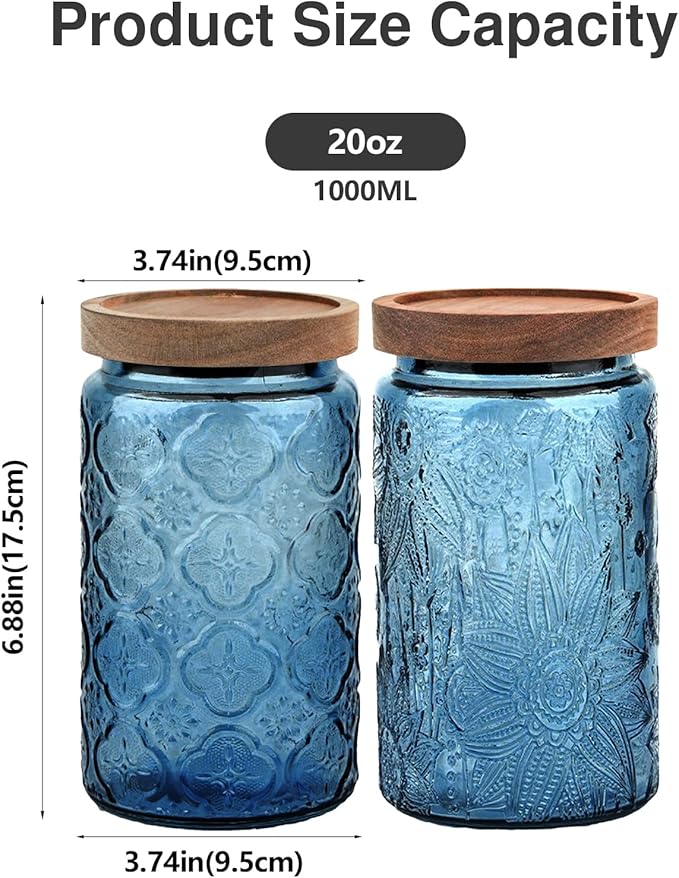 Glass Jar with Lid, Vintage Glass Storage Jars with Airtight Lid Coffee Canister Sugar Container for Kitchen Counter Pantry, Spice, Candy