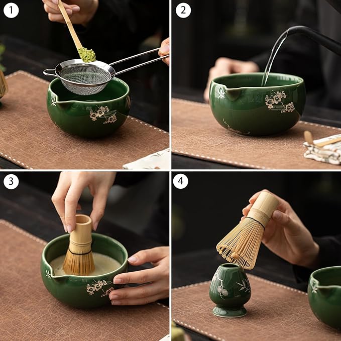 Matcha Whisk Set,8 Pcs Ceramic Matcha Set for Ceremony,Matcha Whisk kit with Bowl,Bamboo Whisk and Holder,Scoop,Sifter