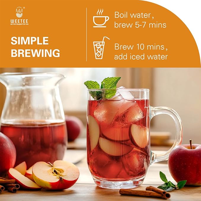WT Weetee Apple Cinnamon Herbal Tea Bags, 60 Count, Perfect Blend of Sweet Cinnamon, Tart Hibiscus, Natural Flavoring, Caffeine-Free