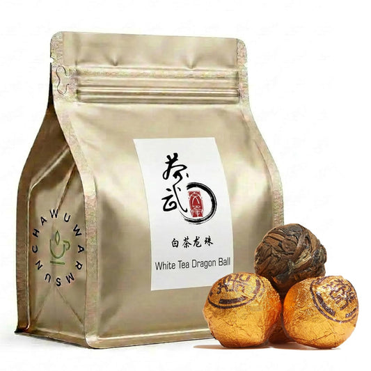 ChaWuWarmSun [B] White Tea Dragon Ball, 5oz/142g Aged FuDing ShouMei | Aged Vintage Bai Cha. Compressed Whole Leaf Balls With Mellow Honey Aroma. Convenient Single Serving.