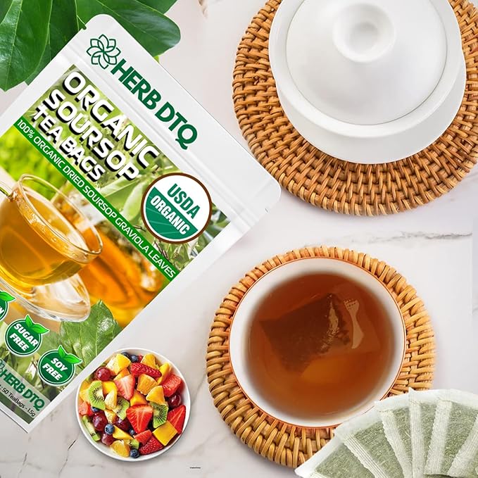 Organic Soursop Leaf Tea Bags - USDA Certified, 100% ORGANIC and Pure from Soursop Leaves, Non-GMO, Sugar/Caffeine/Gluten Free, Eco-Conscious Corn Fiber - Graviola Tea Bags.Hojas De Guanabana Tea (110 teabags)