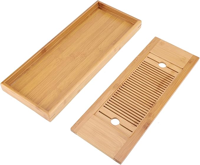 Keenso Tea Tray with 2 in 1 Removable Tea Tray for Home Office Table 38 * 15cm, Ecofriendly Mini Serving for Chinese Gongfu Service for 2-3 Persons
