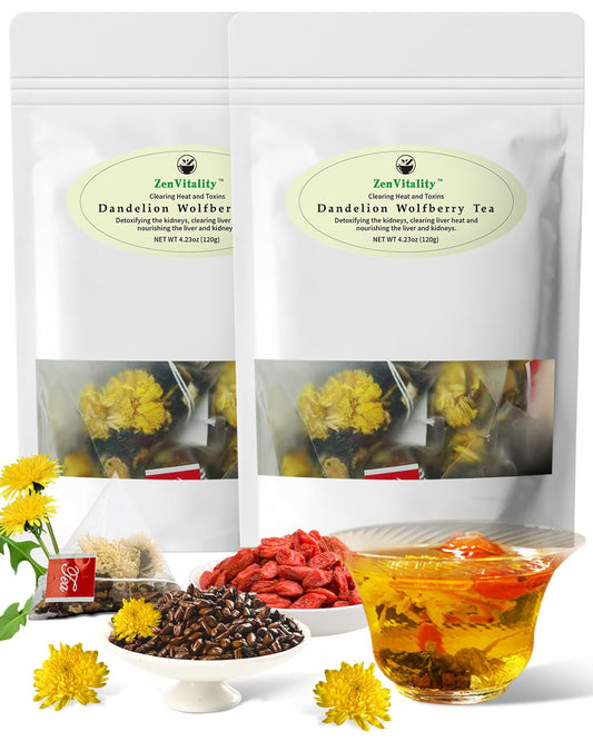 ZenVitality® Organic Dandelion Wolfberry Tea Bags Natural Support Kidney &amp; Liver, Detox &amp; Wellness Tea With Chrysanthemum, Goji Berry, Gardenia, Cassia Seed, Orange Peel, Dandelion Leaf Tea 240g