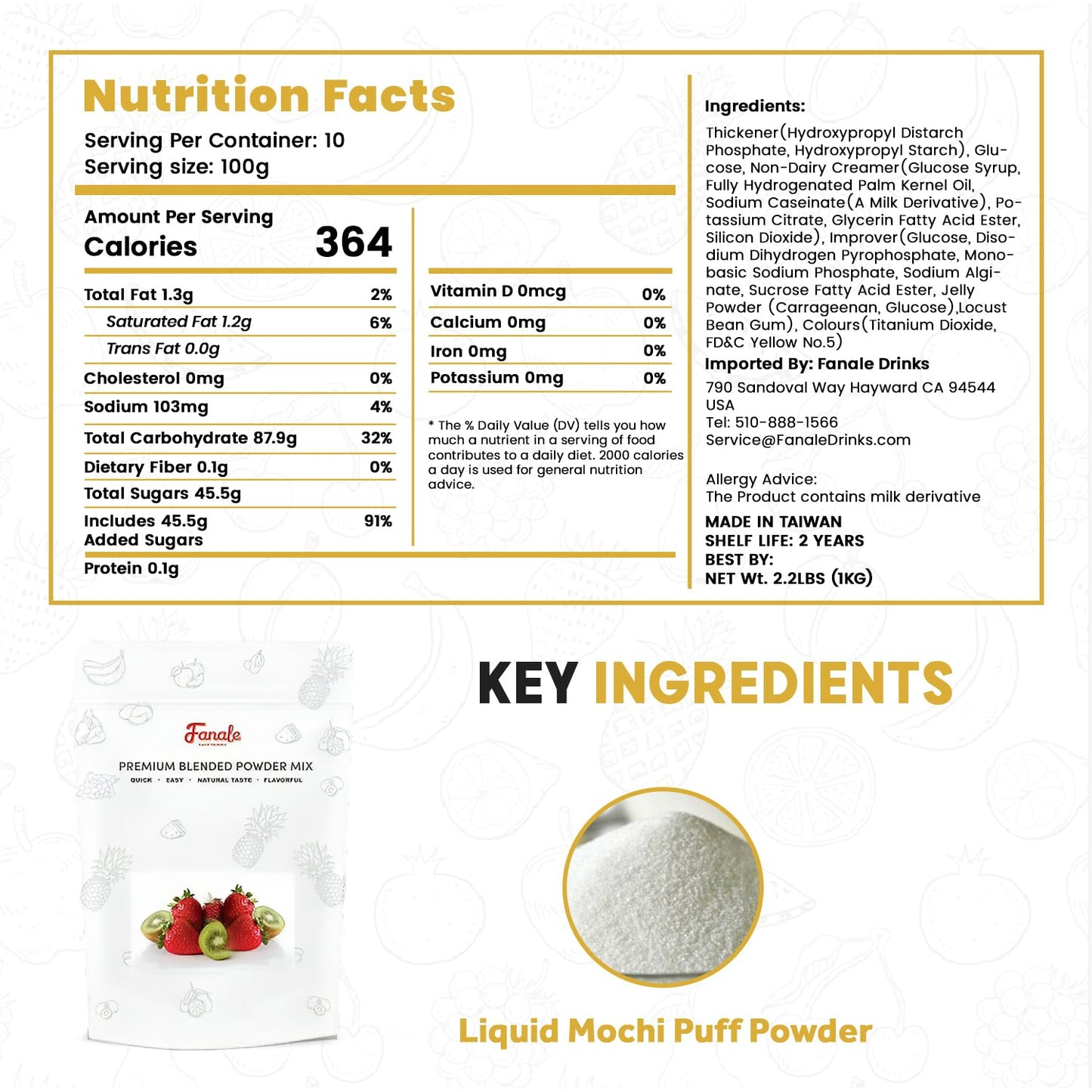 Fanale Mochi puff Milk Tea Powder, Instant Flavoring Powder, 2.2 lbs Pk-1 | Instant Flavoring Mix Perfect for Boba Milk Tea, Smoothies, Baking &amp; Desserts. Rich &amp; Creamy Beverage Powder, Easy to Prep