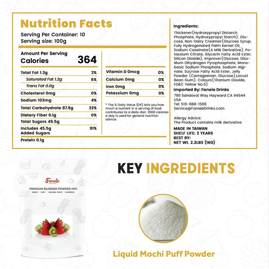 Fanale Mochi puff Milk Tea Powder, Instant Flavoring Powder, 2.2 lbs Pk-1 | Instant Flavoring Mix Perfect for Boba Milk Tea, Smoothies, Baking &amp; Desserts. Rich &amp; Creamy Beverage Powder, Easy to Prep