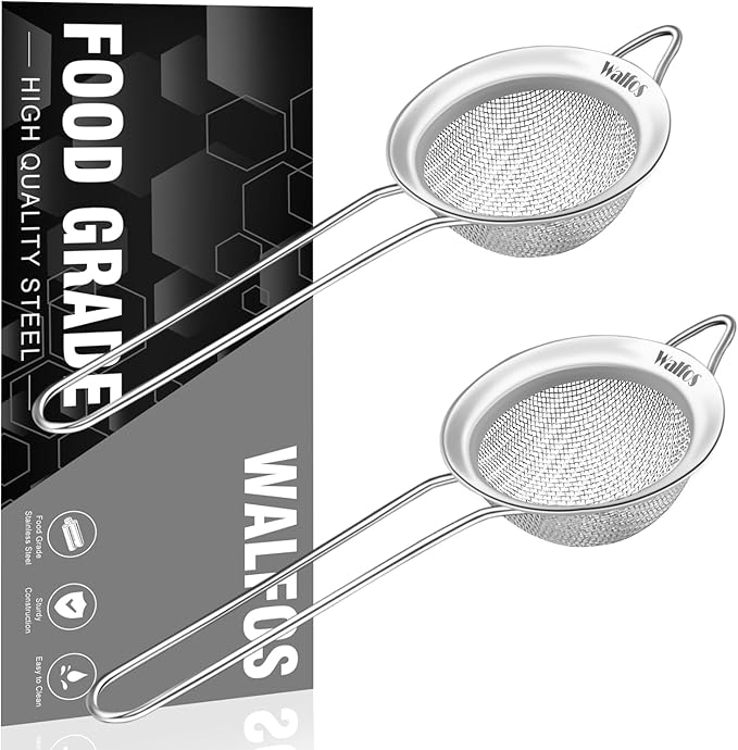 Walfos Small Fine Mesh Tea Strainer, Mini Stainless Steel Sieve with Handle, 2.7 Inch Kitchen Metal Sifter Strainers for Tea, Juicing, Coffee