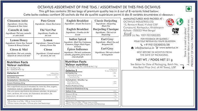 Octavius Floral Cutwork Wooden Tea Sampler Box | Tea Variety Pack Sampler | Green & Black Tea Assortment Gift Box | Perfect For Gifting & Personal Consumption - 6 flavor & 90 bags