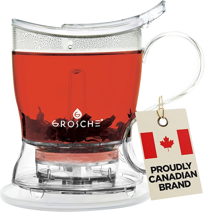 Grosche Aberdeen Tea Infuser Teapot & Smart Tea Maker - BPA-Free, Drip-Free Design, Coaster, Easy Brew, Easy Clean Steeper, Loose Leaf Brewing
