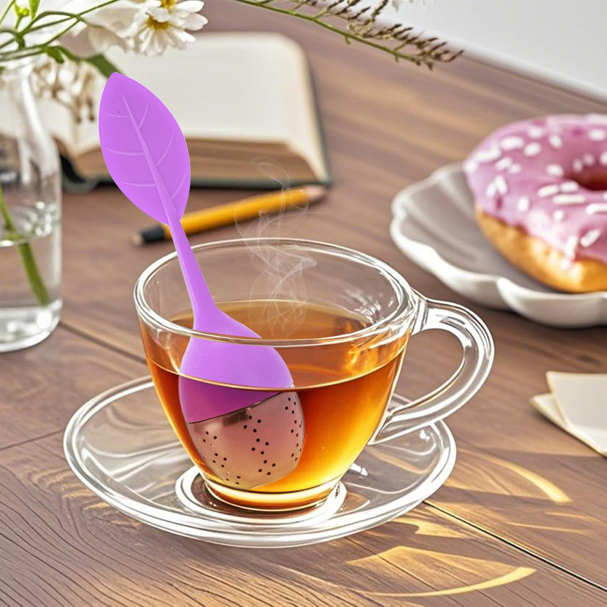 Bekith 7 Pack Silicone Tea Infuser, Cute Loose Leaf Tea Steeper, Fine Mesh Tea Strainer with Drip Tray, Stainless Steel Tea