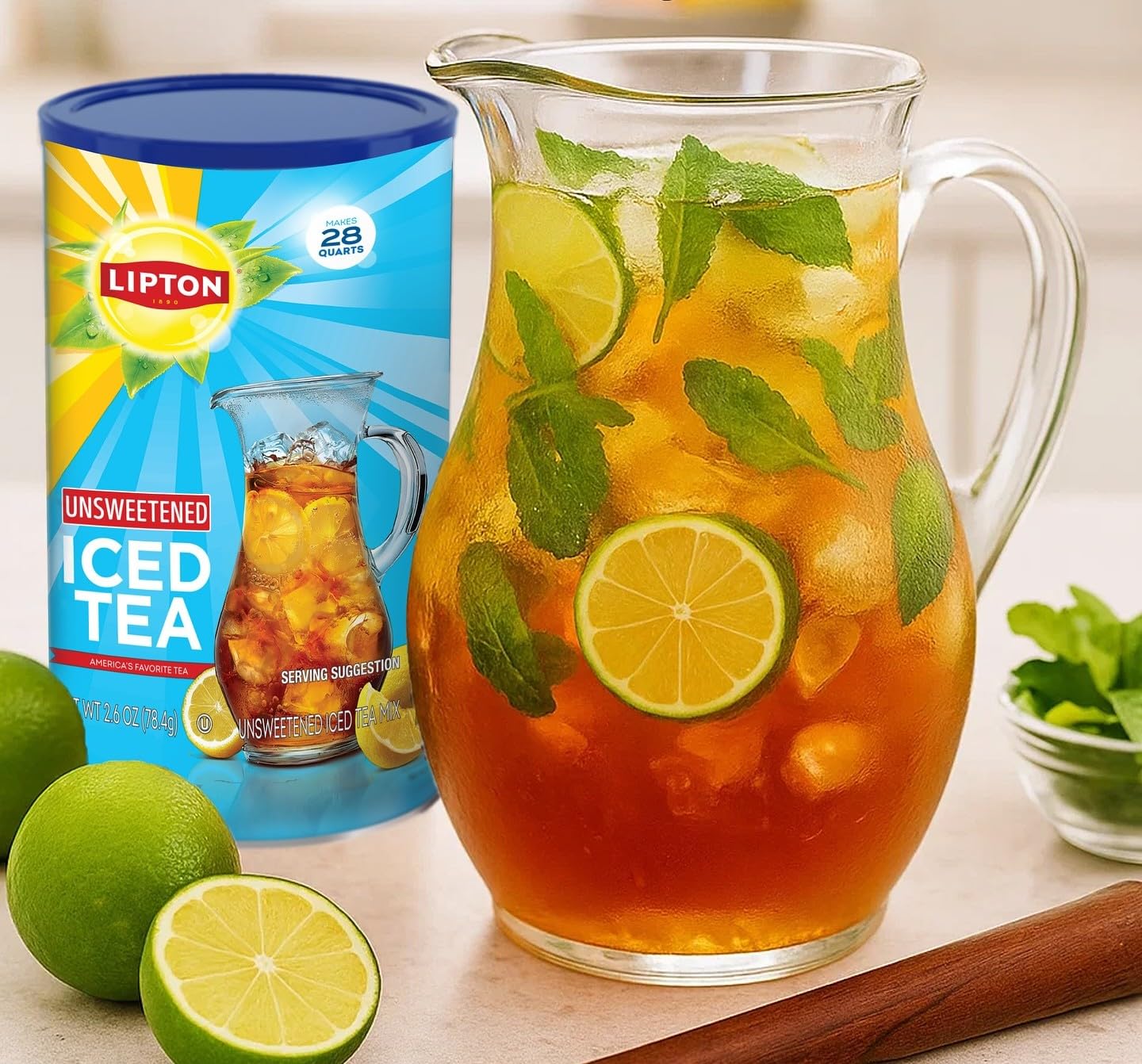Lipton Unsweetened Iced Tea Mix, Sugar-Free Black Tea, 28 Quarts Each (Pack of 4), Made from Real Tea Leaves, Instant Cold Brew, Zero Calories, 112 Quarts Total