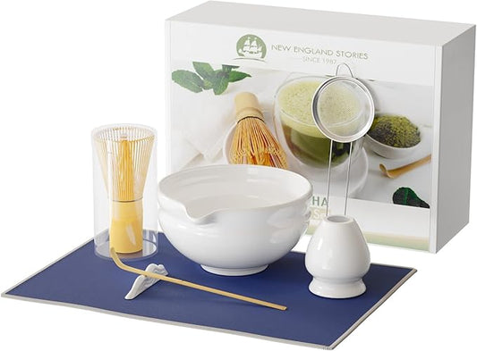 7 Pcs Matcha Whisk Set, Perfect Matcha Kit for Matcha Lovers Includes Ceramic Bowl, Bamboo Whisk, Holder, Scoop, Sifter & Cloth