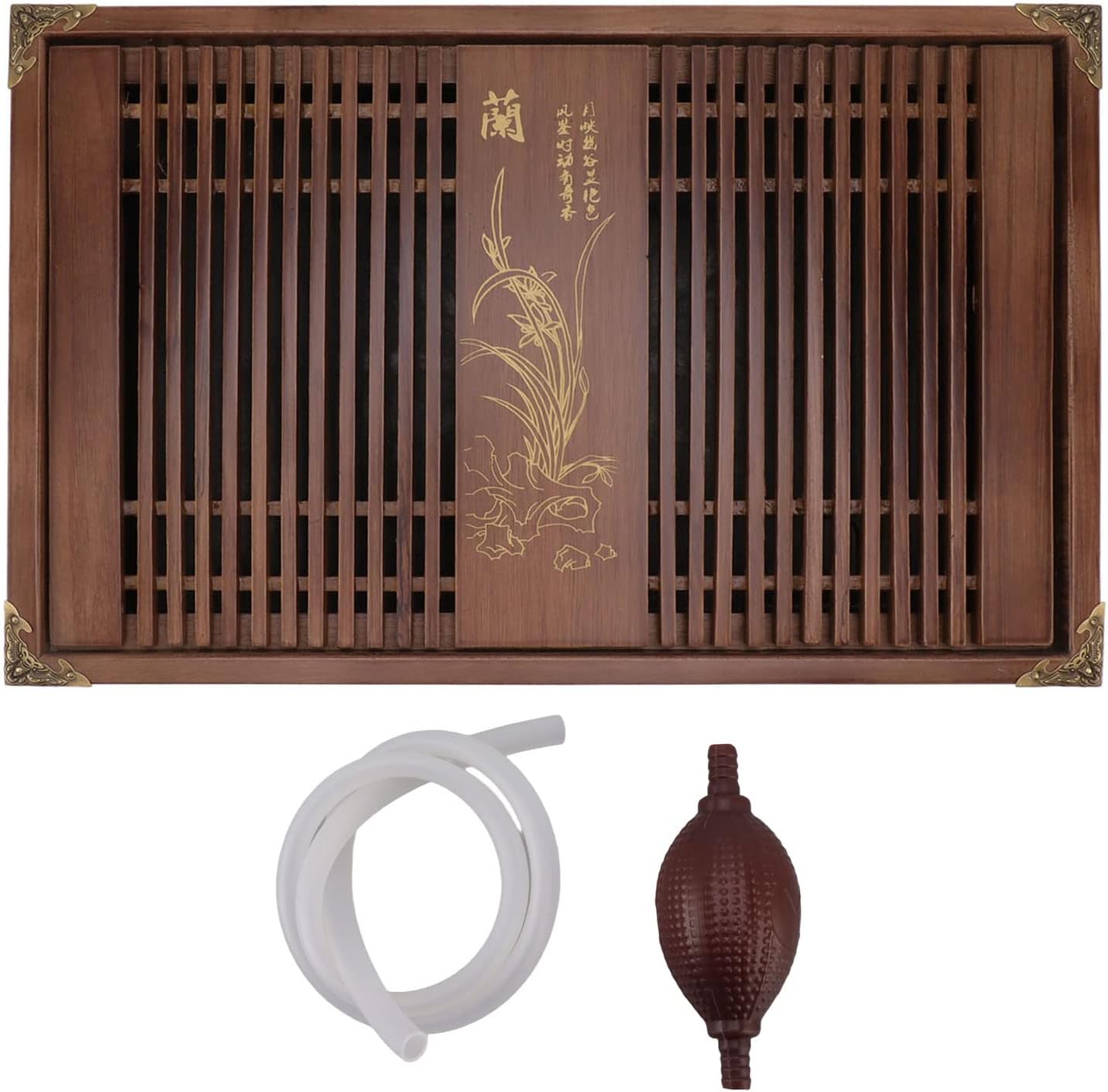 Kungfu Tea Tray Chinese Gongfu Tea Tray Drainage Water Storage Wood Tea Table with Drain Pipe (Light )